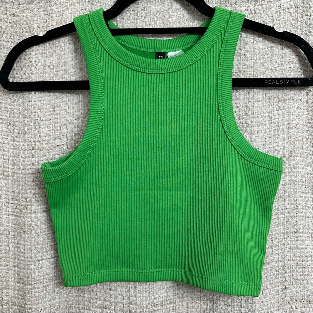 H&M Divided Ribbed Crop Tank Top Kelly Green Size XS Spring Summer Layering Tank